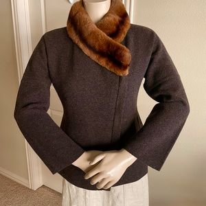 NWOT Neiman Marcus Collection Fur Collar Dense Cashmere Cardigan Sweater Sz S